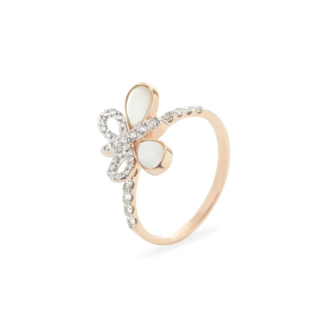 A Pearl and Diamond Butterfly Ring