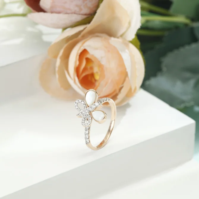 Pearl and Diamond Butterfly Ring - Image 5