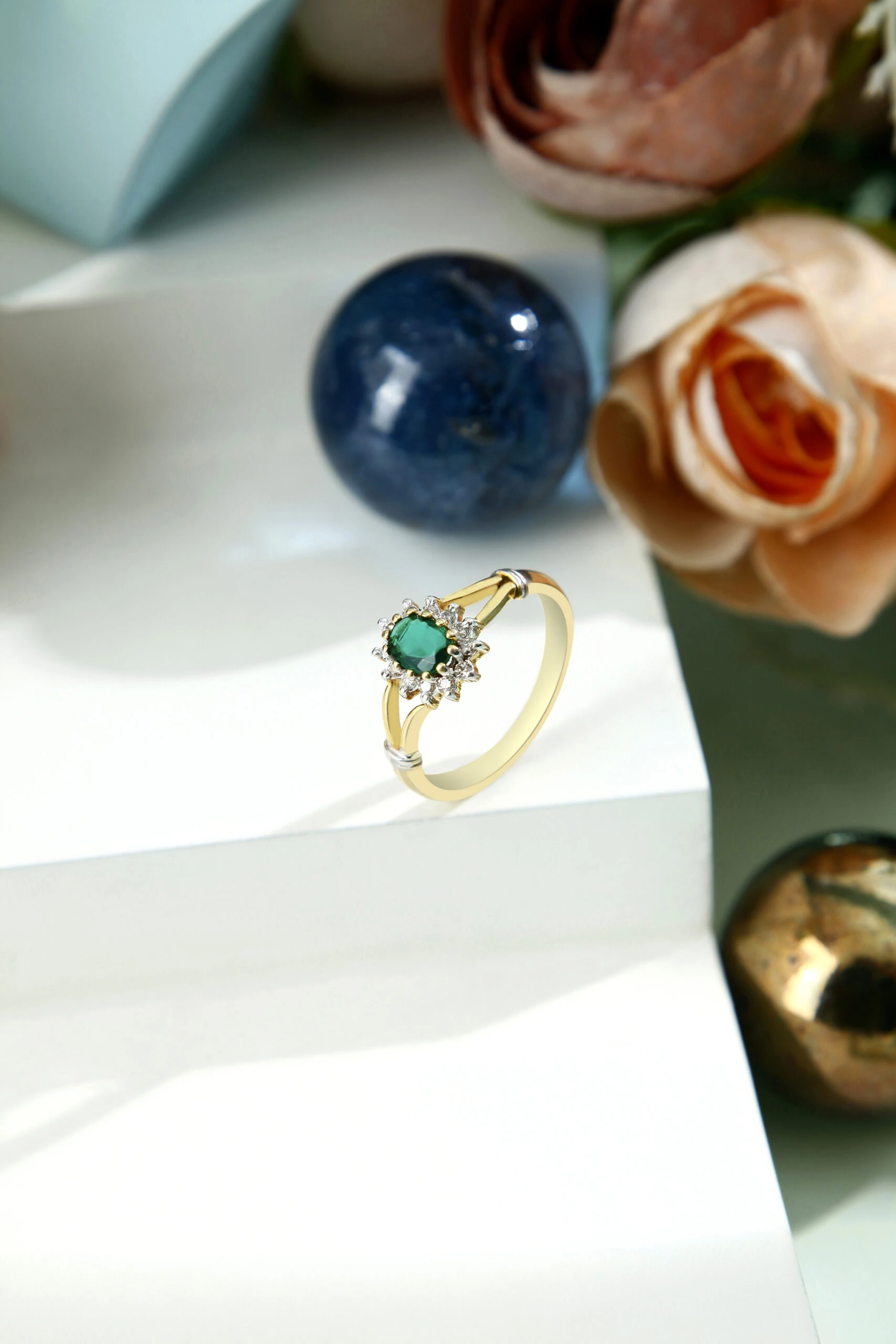 Green Stone Diamond Crown Ring - Image 2