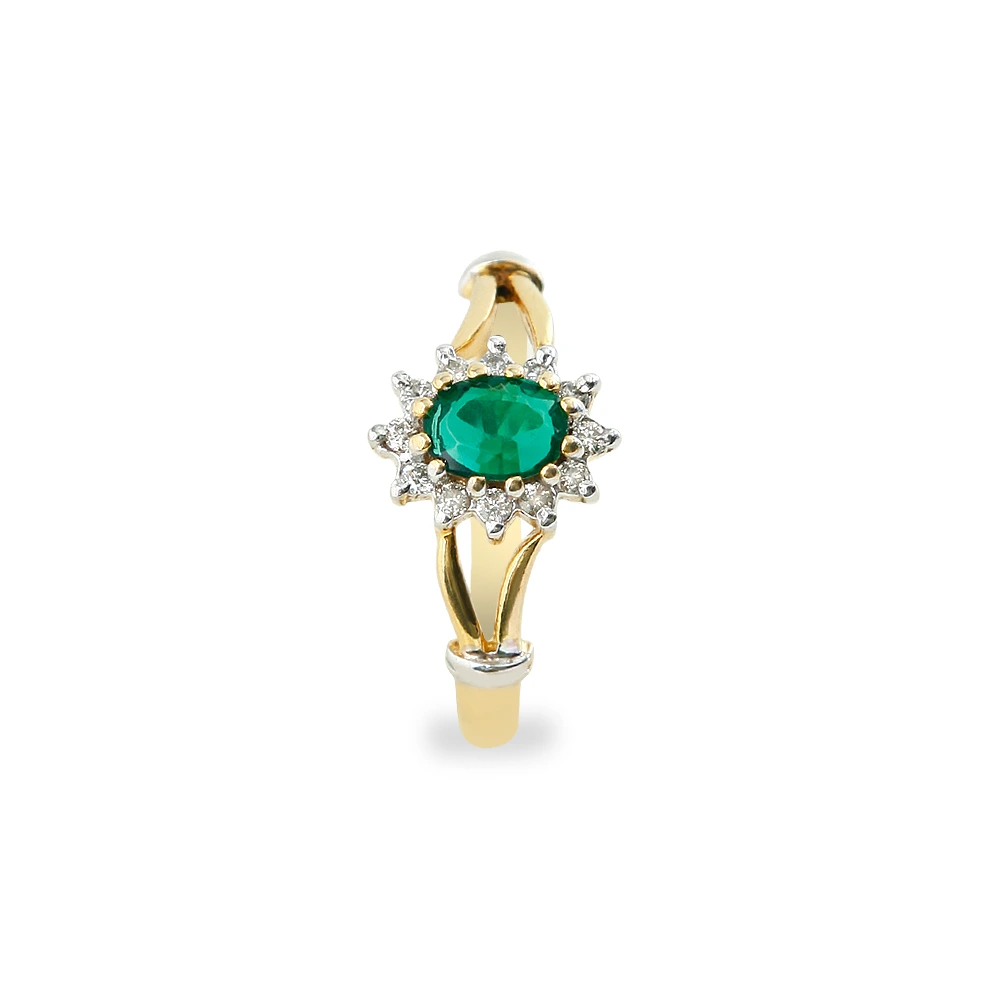 Green Stone Diamond Crown Ring - Image 3