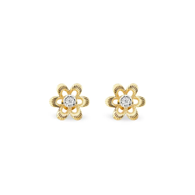 Small Diamond Flower Shape Gold Earring - Image 3