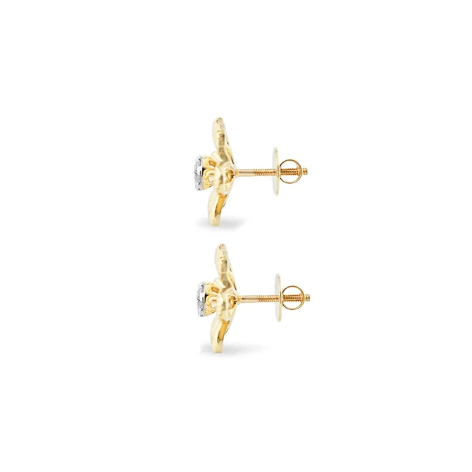 Small Diamond Flower Shape Gold Earring - Image 4