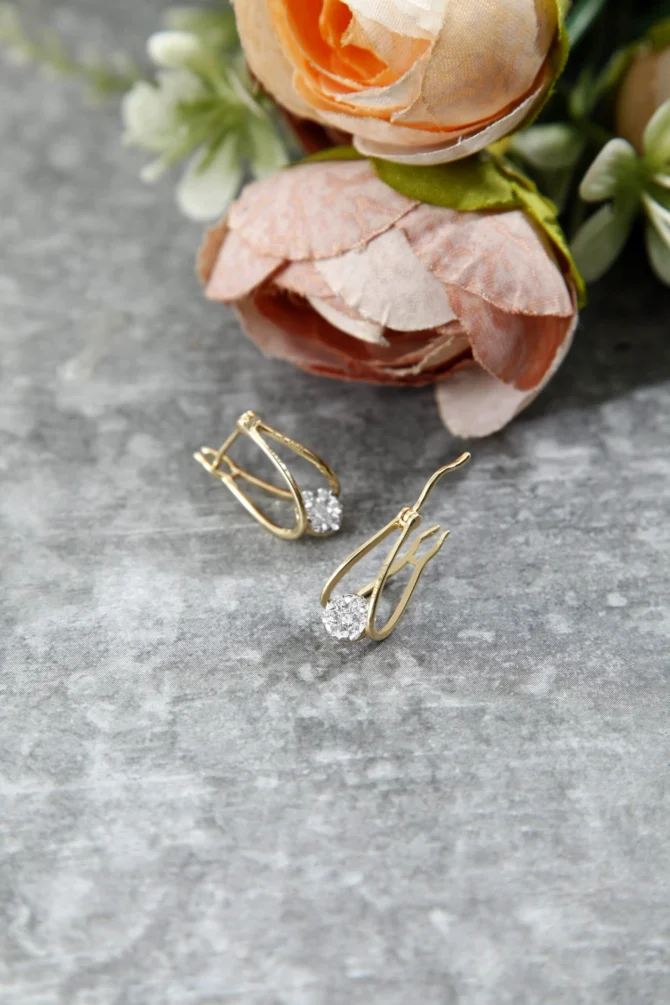 Gold Loop Single Diamond Earring - Image 2