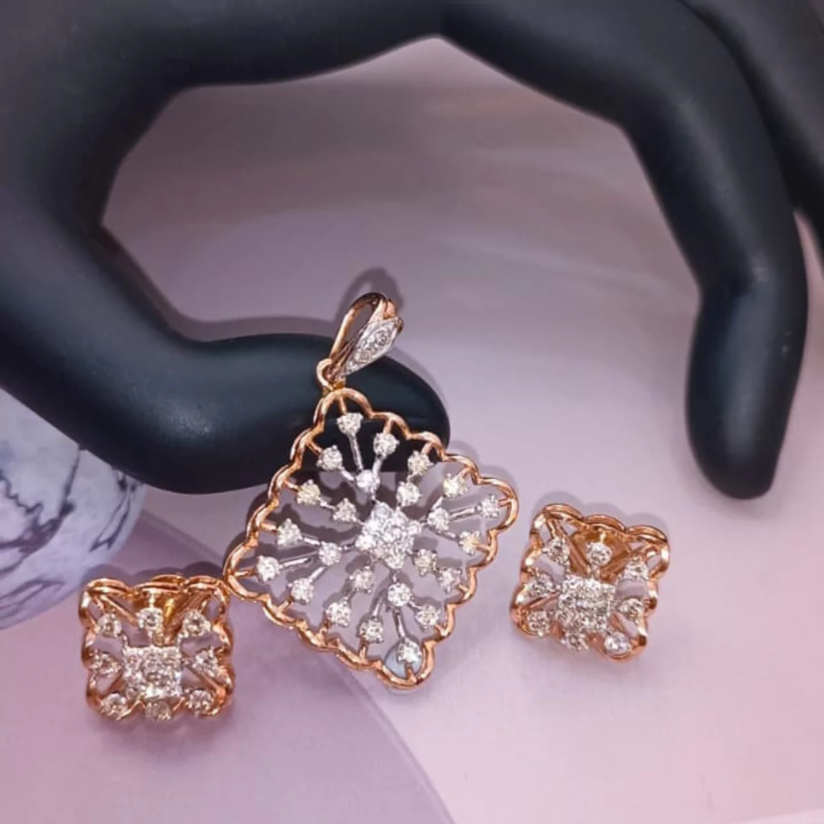 Bhairavi Rhombus Pendant and Earring Set - Image 2