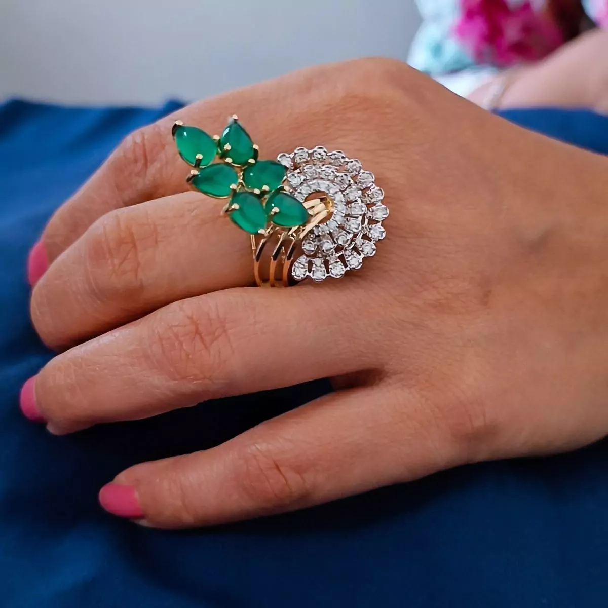 Mishika green stone cocktail ring - Image 2